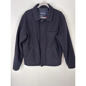 American Eagle Wool Harrington Jacket Men M Navy Quilted Lined Preppy Ivy League